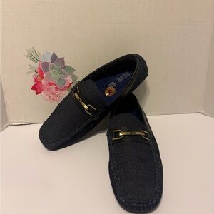 Reverse Denim Loafers with Gold Details